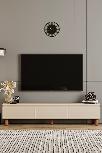 moldesan Mila BEJ MDF 200 cm tv ünitesi Raflı,kapaklı,ayaklı