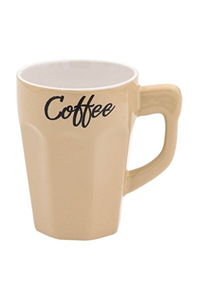 SHOPIENS Cană ceramică bej Shopiens® cu mesaj „Cafea” și mâner triunghiular, ...