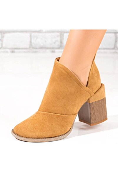 Modlet.ro Women's brown suede thick heel zipper ankle boots MOD10380