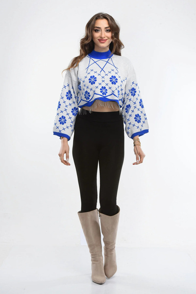 H&E LUXURY DESIGN Pulover crop tricotat cu model floral pentru femei