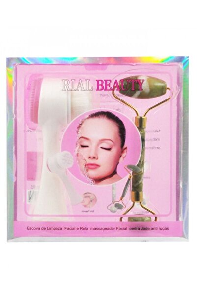 RIAL BEAUTY مجموعة من فرشاة تنظيف الوجه وأداة تدليك أسطوانية من ريل بيوتي باللون الأبيض / الوردي