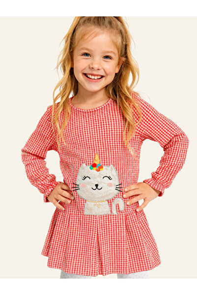 Casabony Uni-Cat Plaid Ruffle Red Girl Dress Size: 6 Years