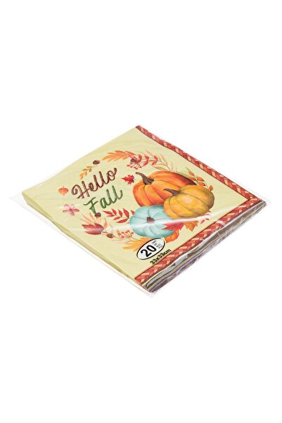 OEM Table Napkins Orange Blue Pumpkins Flowers Hello Fall 33x33cm - 20pcs