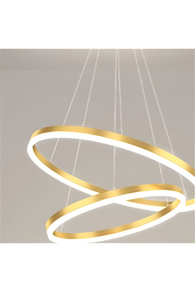 Alessandro DESIGN Lustra LED suspendata cu telecomanda ELIZABETH, 84W, 3 Cercuri, Auriu Lucios, Inaltime Reglabila