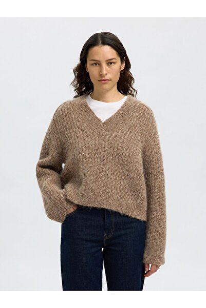 Selected Femme Pullover mit V-Ausschnitt Wollmix