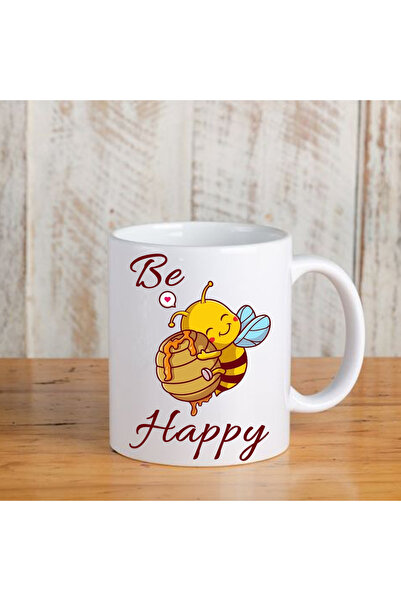 OEM Cana cu mesaj:"Be Happy",ceramica, alba, 330ml