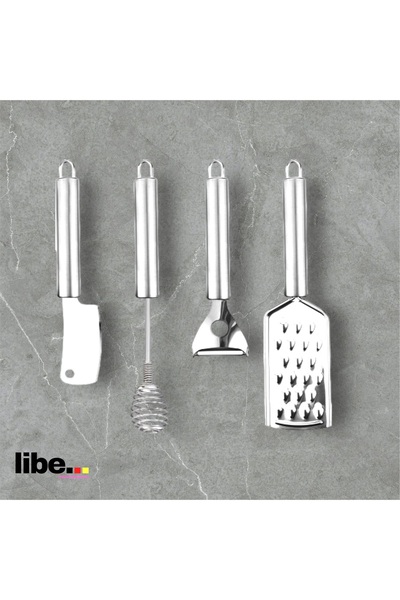 LİBE - مضرب - مقشرة - مبشرة وسكين - طقم مطبخ صغير مكون من 4 قطع-