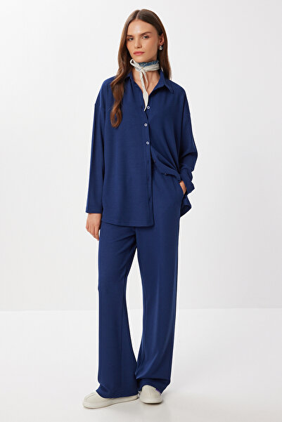 Lovelyİstanbul Soft Textured Ribbed Knitted Suit Lby0014 Dark Blue