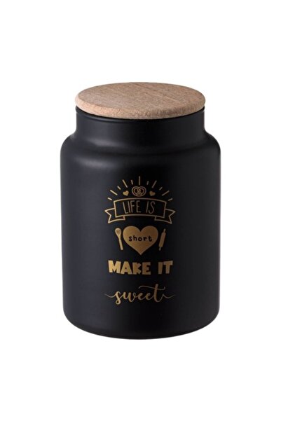 SHOPIENS Matte Black Glass Jar with Golden Message and Wooden Lid Shopiens®, 890 ml