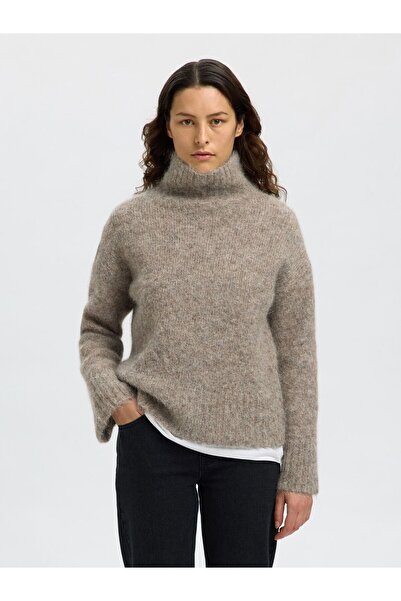Selected Femme Pullover mit hohem Kragen Wollmix