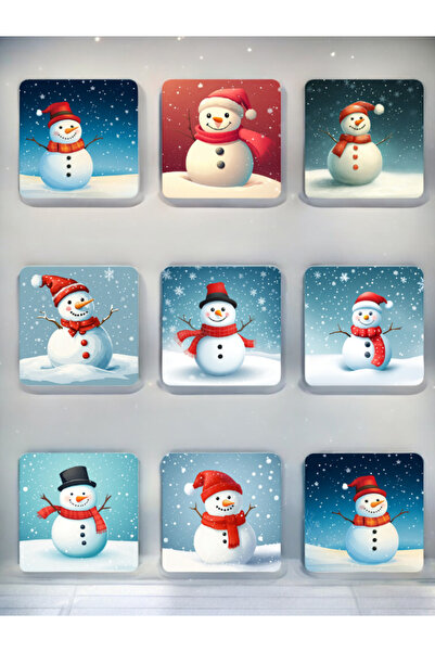 lili hediyelik مجموعة من 9 قواعد أكواب مطبوعة على شكل رجل الثلج - مجموعة قواع...