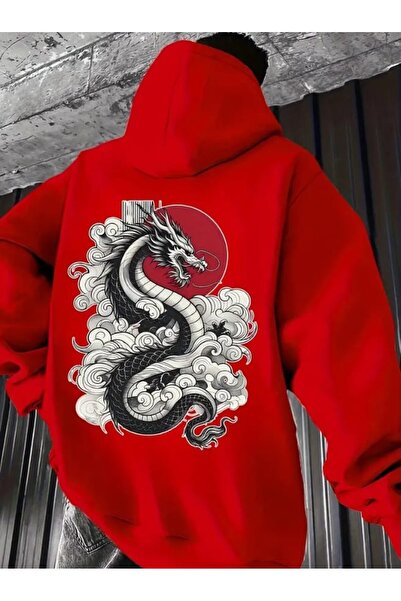 ORVIO Group Men's Oversize Dragon Printed Hoodie