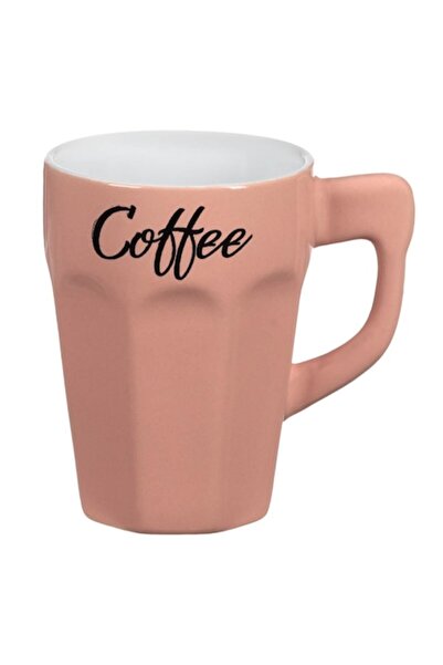 SHOPIENS Cana ceramica roz Shopiens® cu mesaj 'Coffee' si maner triunghiular,...