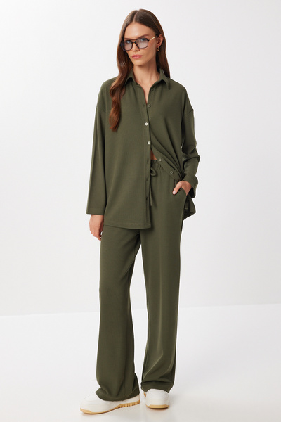 Lovelyİstanbul Πλεκτό κοστούμι με μαλακή υφή LBY0014 ΧΑΚΙ