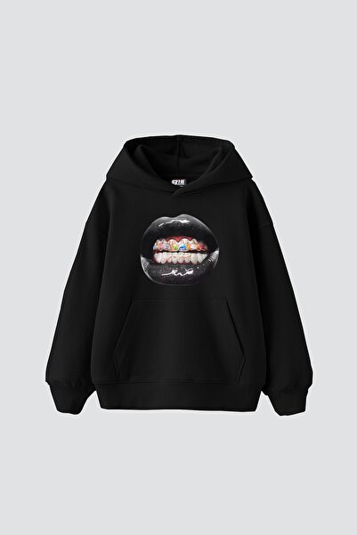 Bak Moda Hanorac unisex negru oversize cu imprimeu The Last Supper Teeth