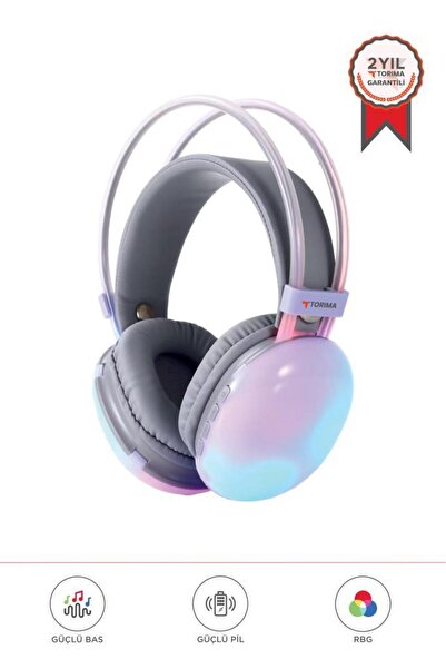 Torima Bluetooth Kulaklık Kulak Üstü Rgb Işıklı Kablosuz Kulaklık HD40 Mor