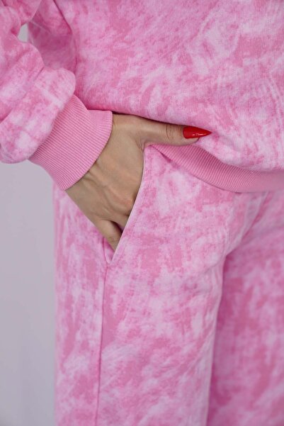 penyebizden Oversize Sweatshirt & Geniş Paça Eşofman Altı Takım-Pembe Baskılı