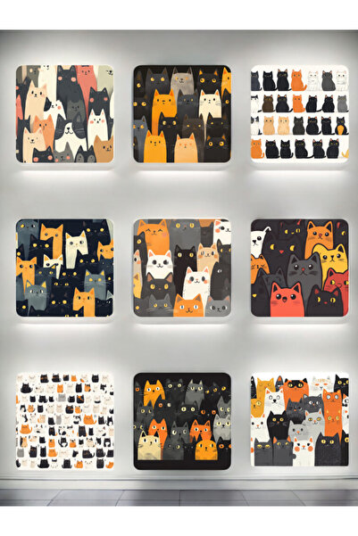 lili hediyelik Cats Printed 9-Piece Adf Coasters - Set of Coasters