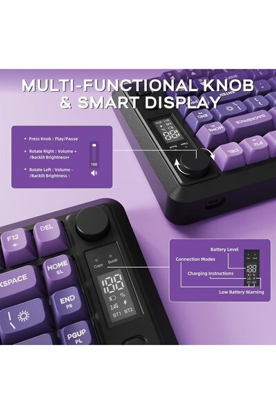 Sarftech Freewolf M75 Kablosuz BT+2.4Ghz Oled TFT Ekranlı Membran Reinbow Aydınlatmalı Gaming Oyuncu Klavye