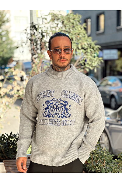 manch collection Світшот з вишивкою «Yarım Balıkçı Önü» Сірий