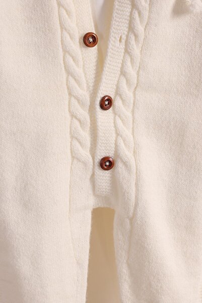 kidello White Knitted Baby Boy Hooded Long Jumpsuit