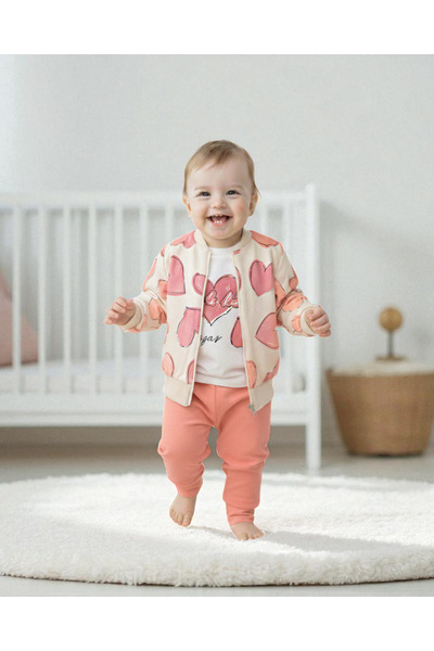 voyyo kids baby طقم موسمي للفتيات الصغيرات مكون من 3 قطع – سترة مطبوعة على شك...
