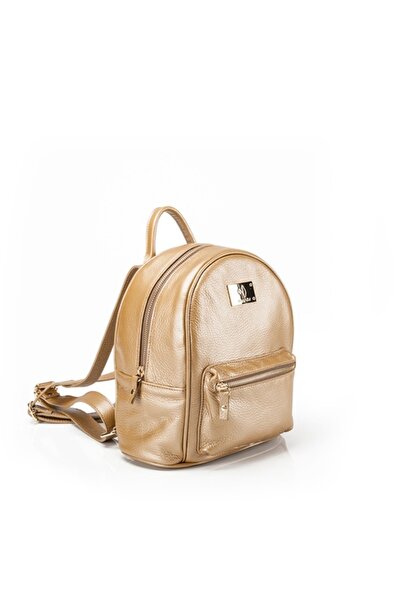 ANNA FELLINI Women's leather handbag, ANNA FELLINI, Medium backpack, gold, 23x13x23 cm