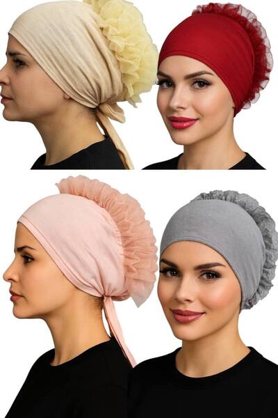 ALADİYAR bone 4 bucăți bonete cu volane negre