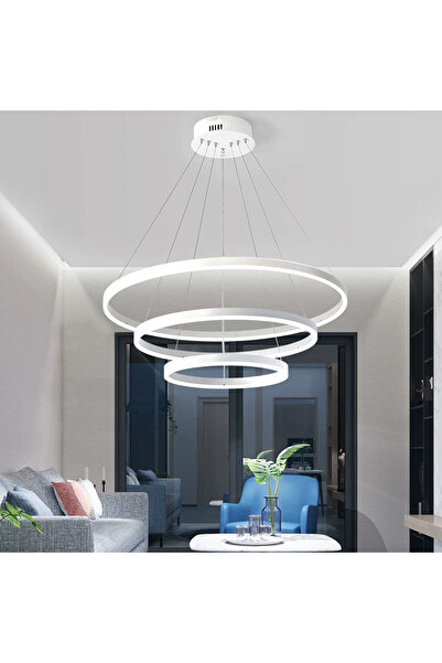 Alessandro DESIGN LED pendant chandelier with remote control SERENA 84W, 3 Circles, Dimmable, White, Adjustable Height