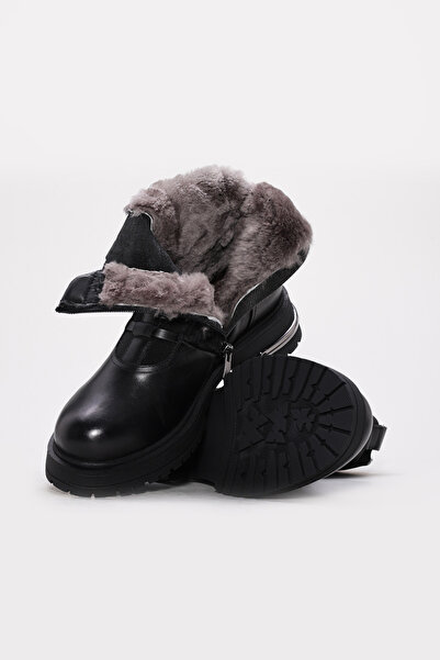 Ayakkabıhane حذاء نسائي من الجلد الطبيعي من الداخل والخارج باللون الأسود طراز...