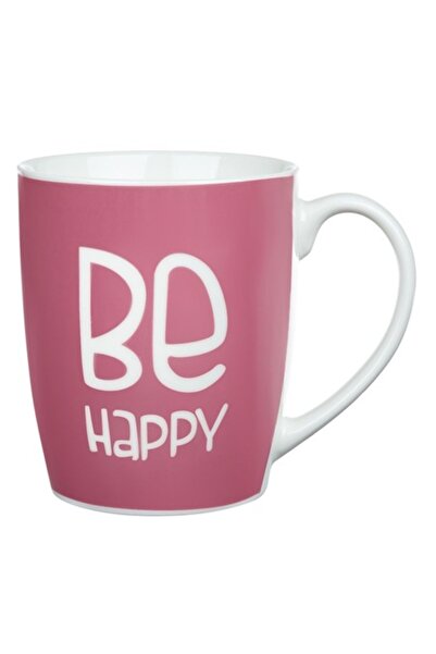 SHOPIENS Cană ceramică Shopiens® magenta cu imprimeu alb „Be Happy”, 360 ml