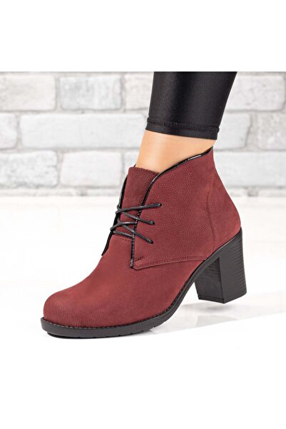 Modlet.ro Women's burgundy suede elastic lace-up ankle boots made of leather ...