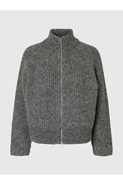 Selected Femme Strickjacke mit Reißverschluss Wollmix