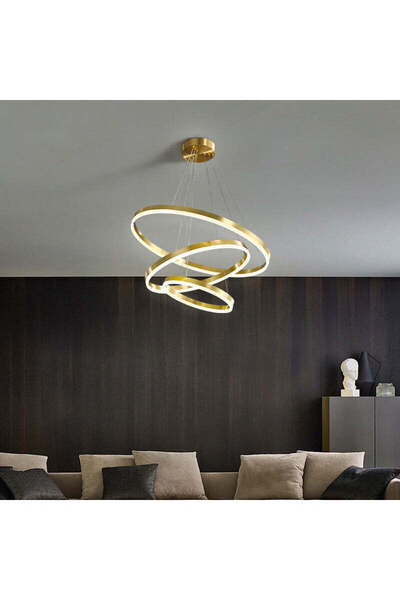 Alessandro DESIGN Lustra LED suspendata cu telecomanda ELIZABETH, 84W, 3 Cercuri, Auriu Lucios, Inaltime Reglabila