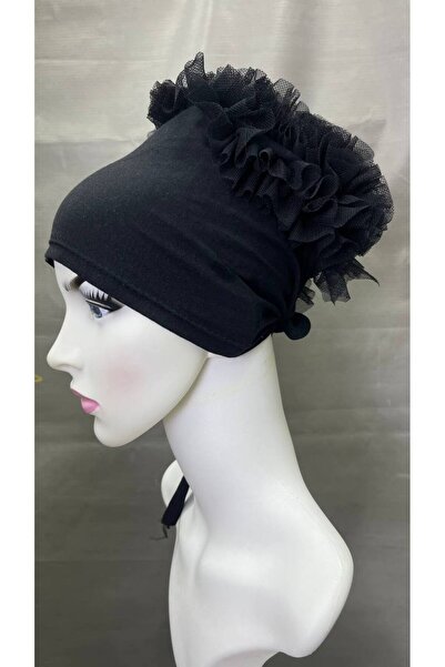 ALADİYAR Bone 4 Pieces Ruffled Bonnet Black