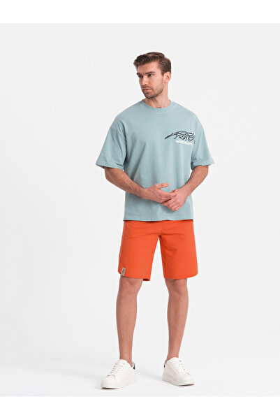 OMBRE Pánské teplákové kraťasy se zaoblenými nohavicemi - oranžové V5 OM-SRSK-0105 M