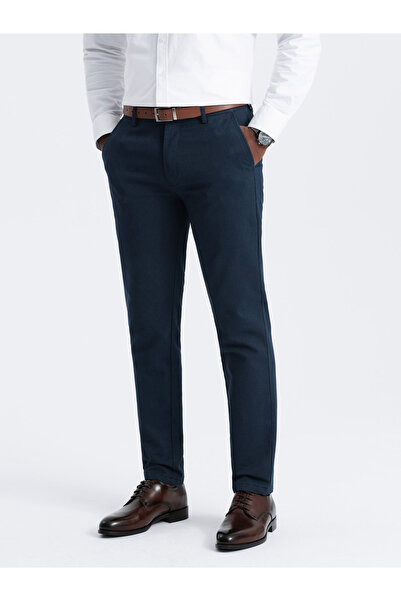 OMBRE Men's classic chino pants with fine texture - navy blue V3 OM-PACP-0188 XXL