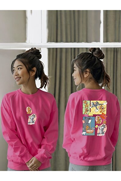 ArtYus سويت شيرت للجنسين بأكمام طويلة من توم وجيري مطبوع من الأمام والخلف بيا...