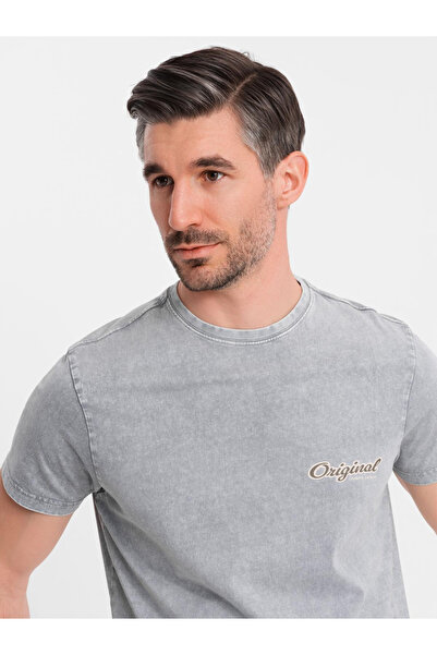 OMBRE Βαμβακερό μπλουζάκι με στάμπα στο στήθος και την πλάτη - γκρι V1 OM-TSWT-0201 S