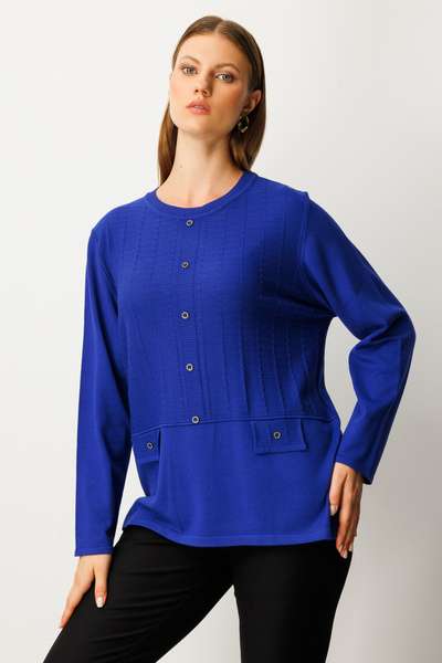 ON Pulover tricotat cu model în relief și nasturi ornamentali