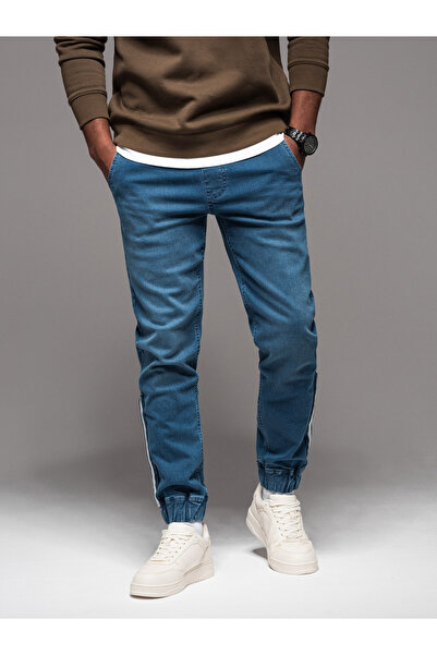 OMBRE Pantaloni jogger din denim pentru bărbați cu bordură - albaștri V3 OM-PADJ-0156 XXL