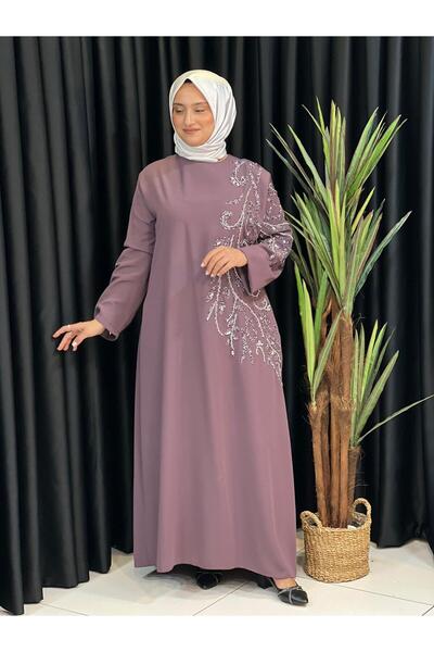 Butik büyük beden فستان كريب بأكمام يسرى