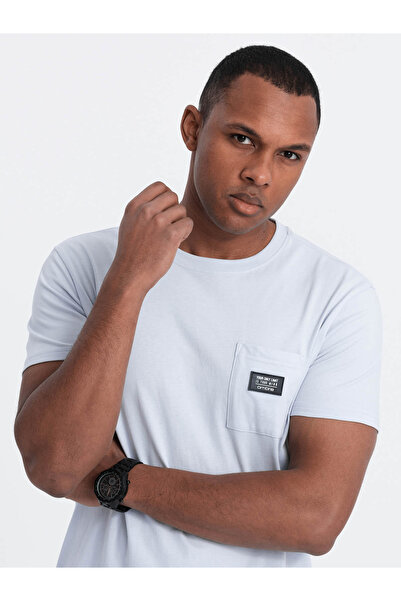 OMBRE Pánske ležérne tričko s nášivkou na vrecku - modré V9 OM-TSCT-0109 S