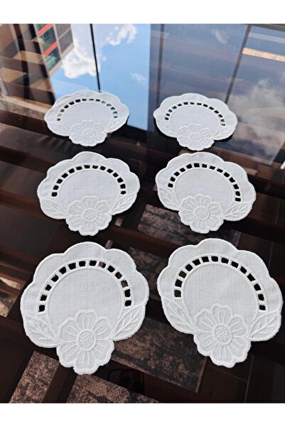 Ayşemce Brode Delik İşi Beyaz İş Kahve Kokteyl Peçetesi