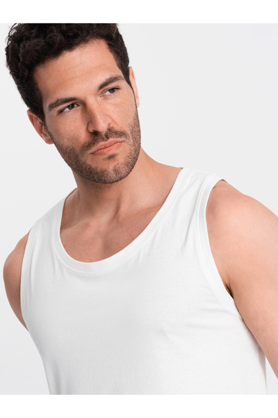 OMBRE Men's BASIC cotton tank top - white V1 OM-TSBT-0192 S