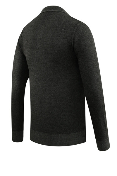 Çizgi Triko Men's Plus Size Polo Neck Sweater with Pockets Patterned Steel Knit Classic Fit - 5208Fb