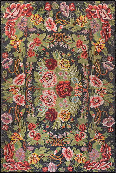 ARTLOOP Soul Etnik Karabağ Çiçek Desenli Dokuma Taban Dekoratif Renkli Halı AL 31