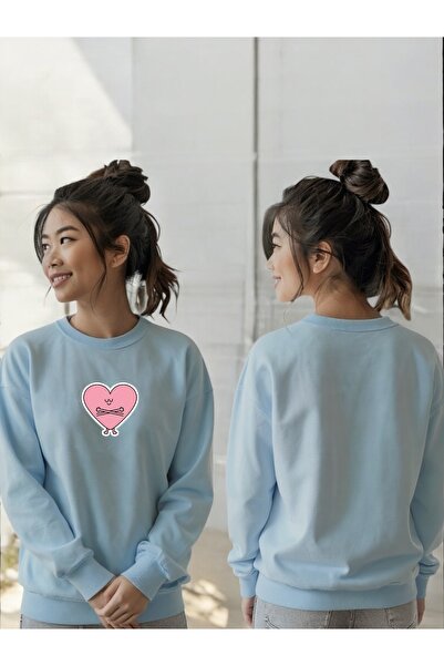 ArtYus Унисекс суитшърт с дълъг ръкав, розово сърце и трансфер печат, с велос...