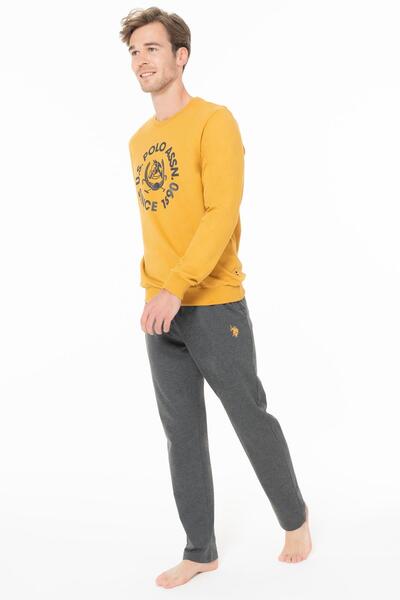 U.S. Polo Assn. Erkek 2 İplik Kışlık Uzunkol Düz Paça Baskılı Ev Giyim Pijama Takım