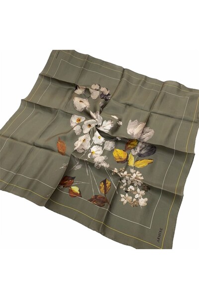 Armine Eșarfă nostalgică din mătase twill Eșarfă verde ulei